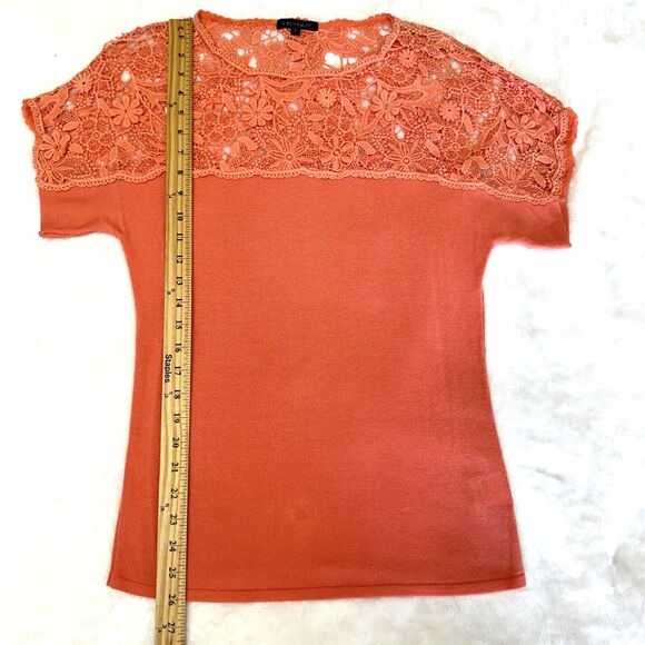 Leo Guy Women's Peach Lace Top Short Sleeve Stretch Soft T-shirt Top Sz 1/6-8 US - Picture 9 of 12